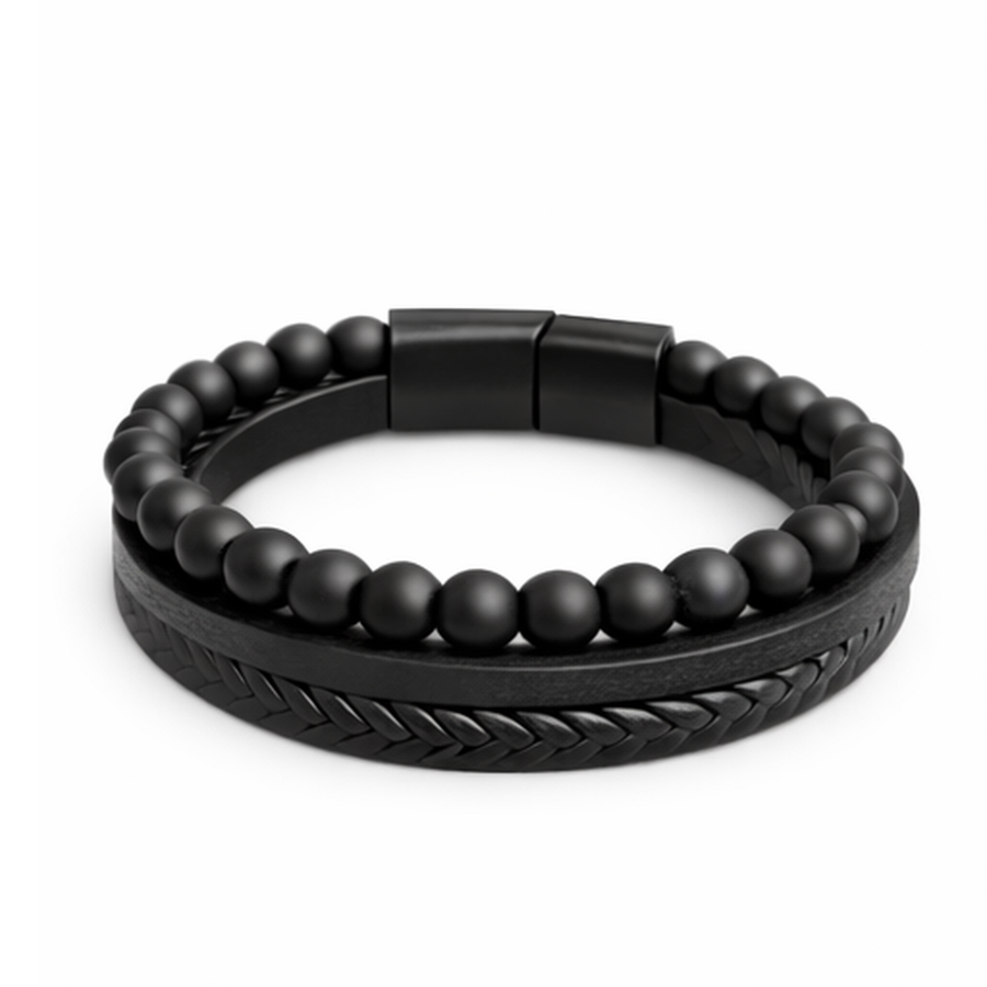 Leren armband met onyx van Lood & Leer.