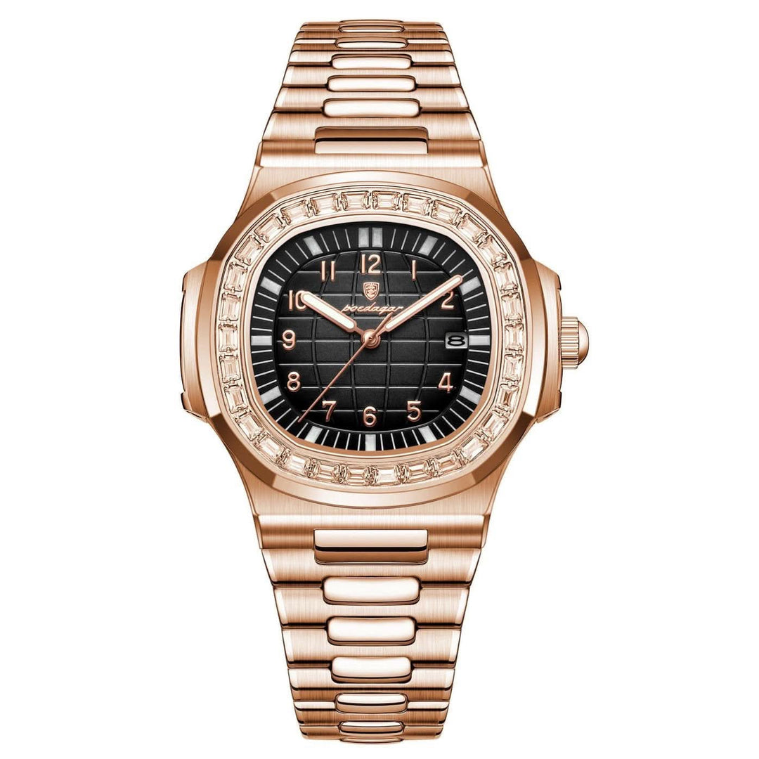 Aurum herenhorloge van Lood & Leer met saffierkristalglas, datumfunctie en roestvrijstalen band.