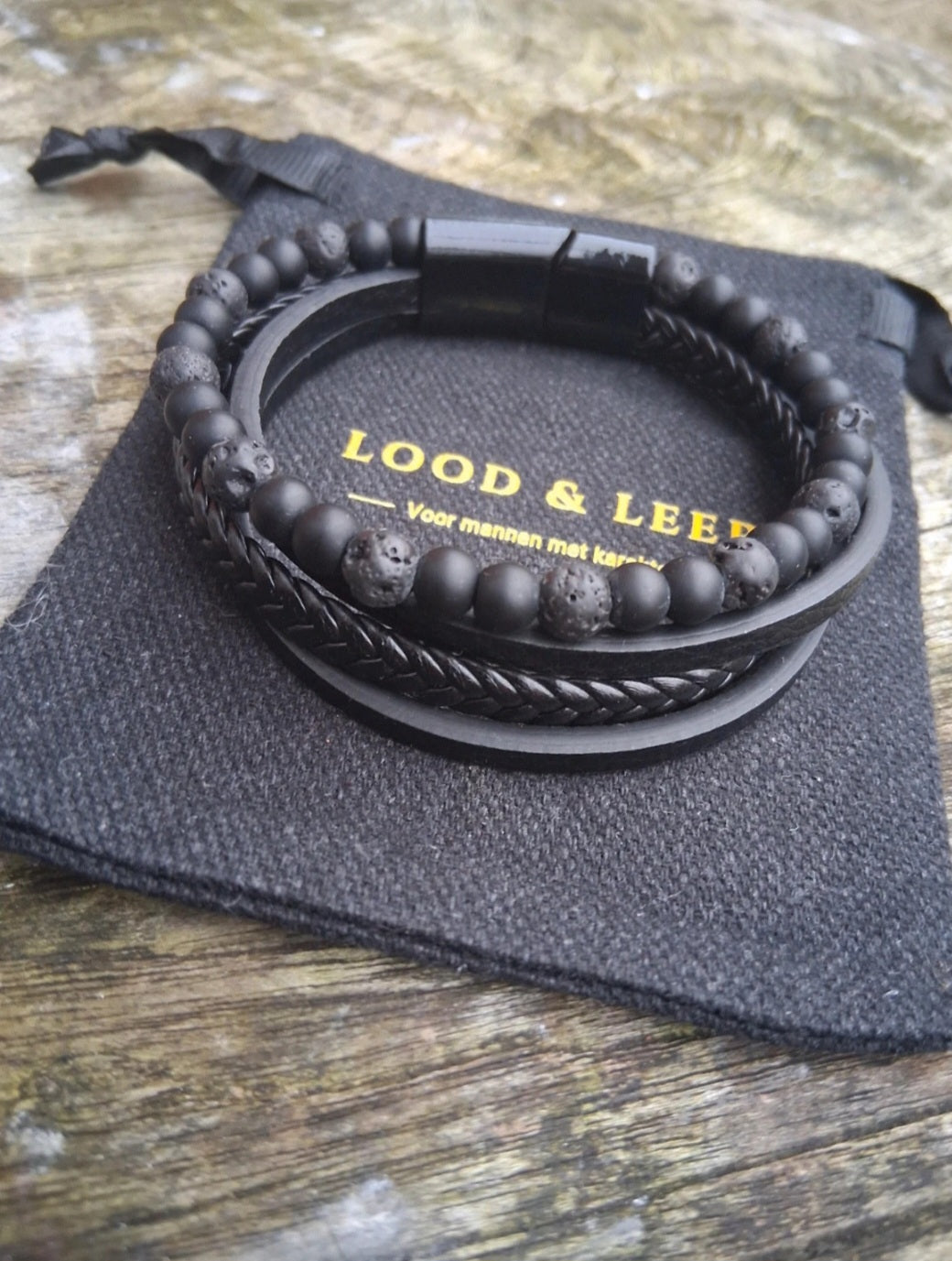 Leren Armbanden Set — Lava & Onyx (4-delig)