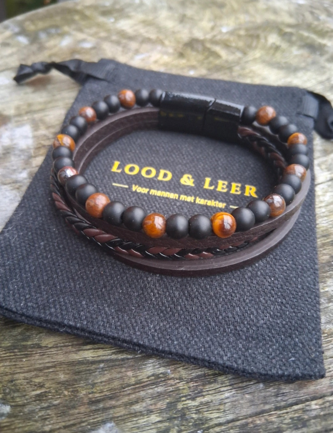 Leren Armbanden Set — Tijgeroog (4-delig)