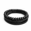Leren Armband met Lava en Onyx. Lood en Leer.