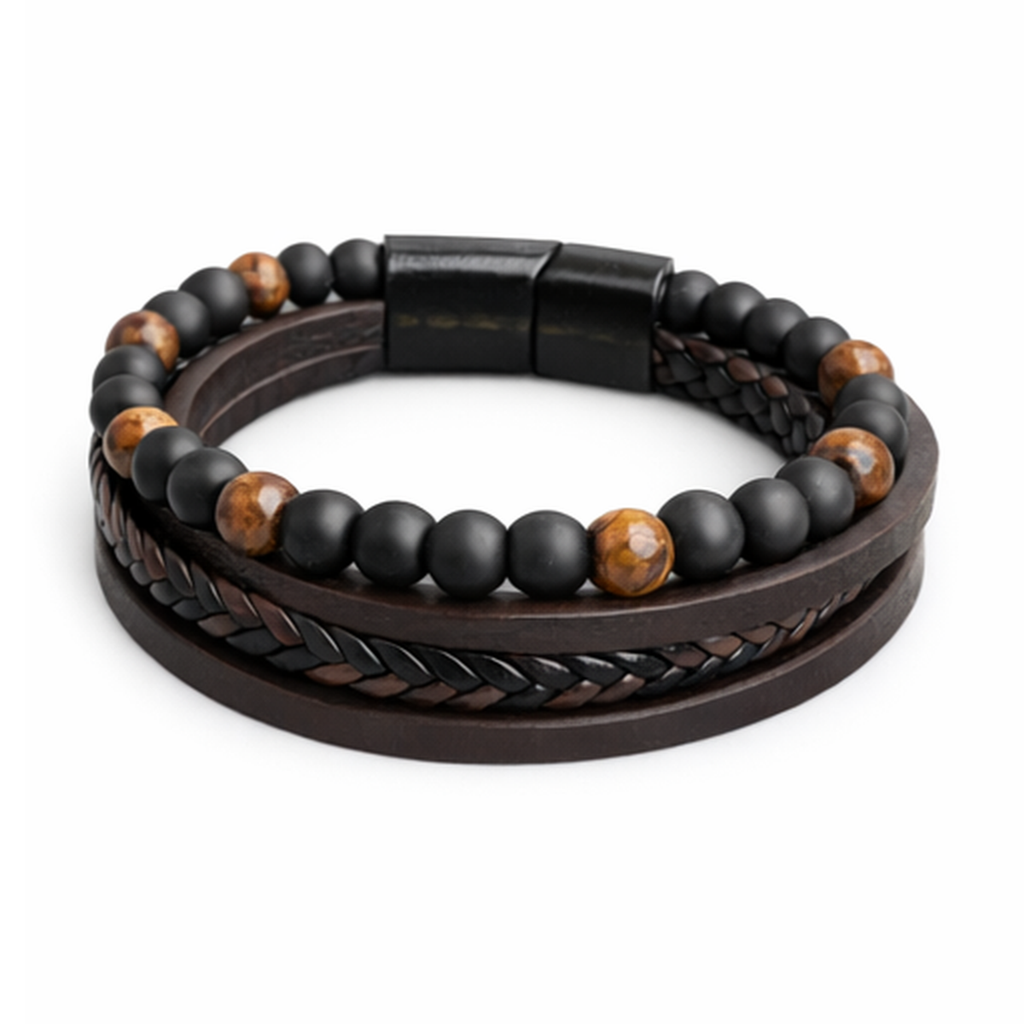 Leren armband met tijgeroog. Lood en Leer. 