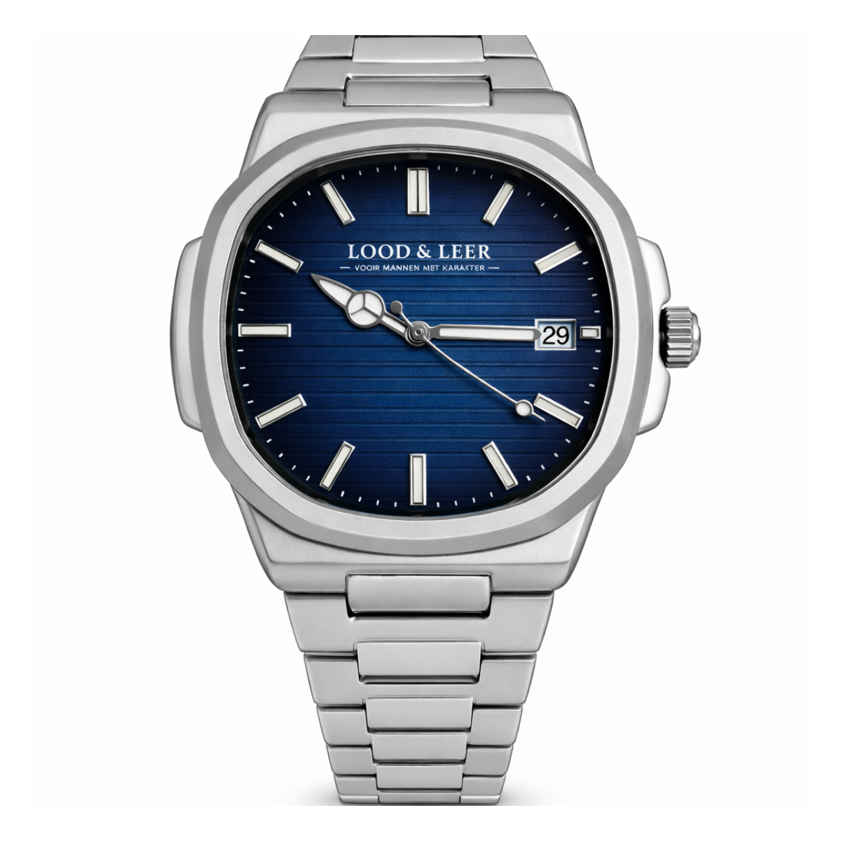 Heren Horloge met zwarte wijzerplaat en datumvenster van Lood en Leer