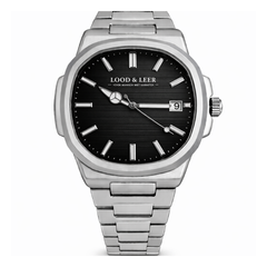 Heren horloge met zwarte wijzerplaat en datum markering van Lood en Leer