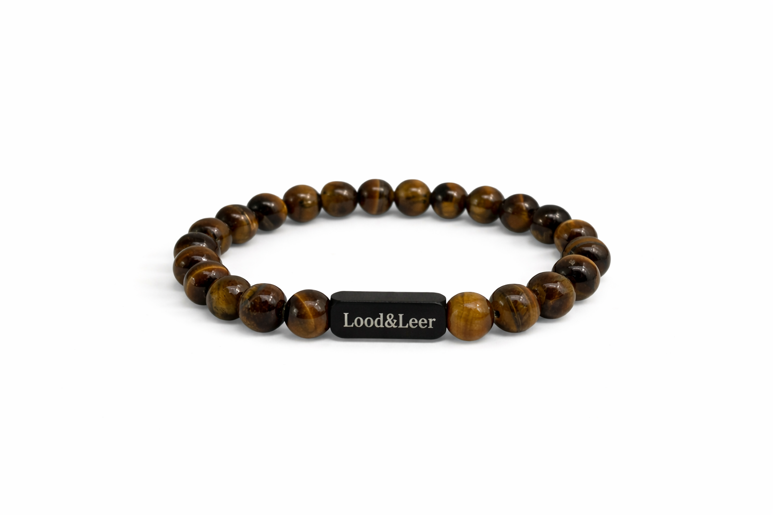 Tijgeroog armband voor heren met matte Lood & Leer tag