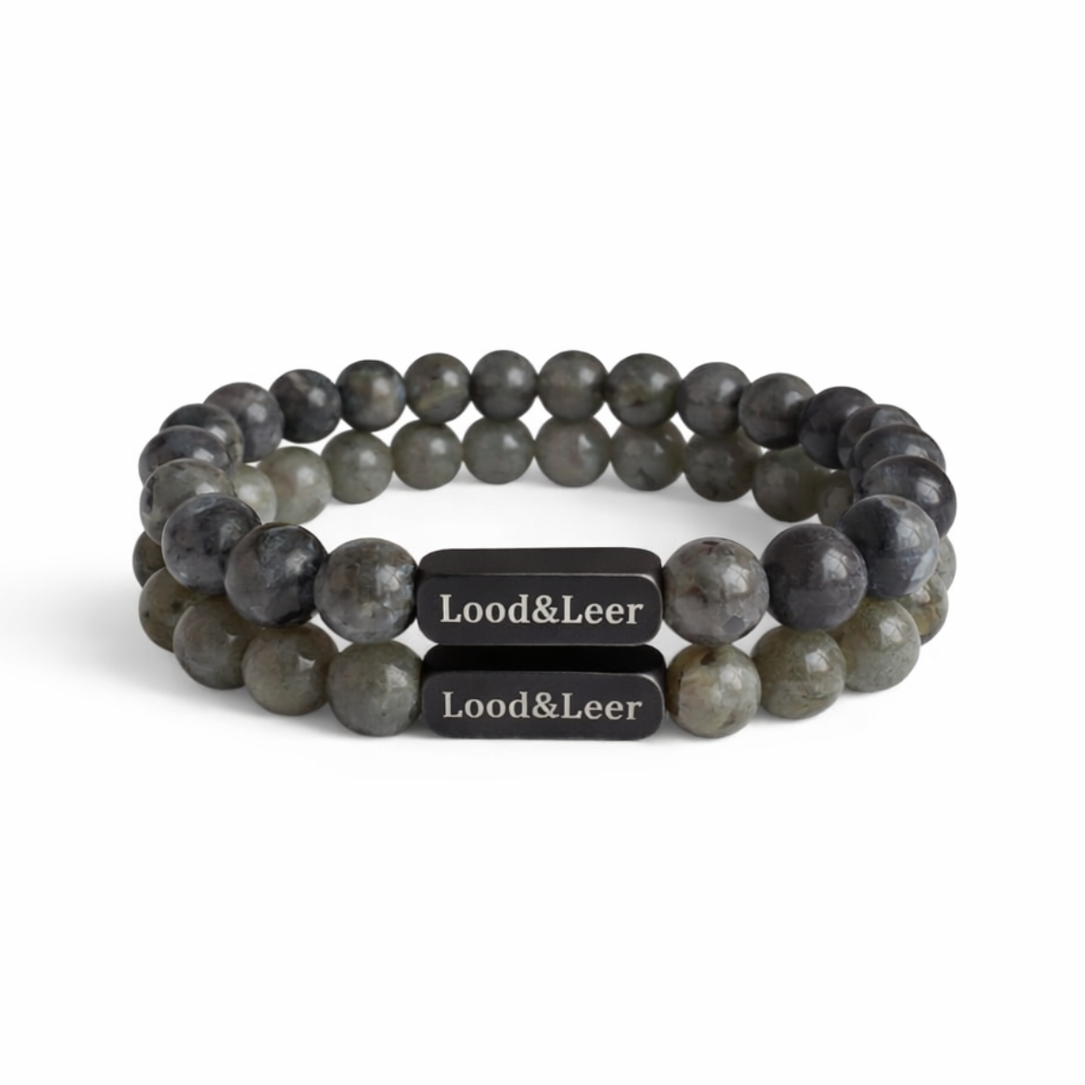 Twin Flame Set – Labradoriet Donkergrijs & Lichtgrijs – Lood & Leer®