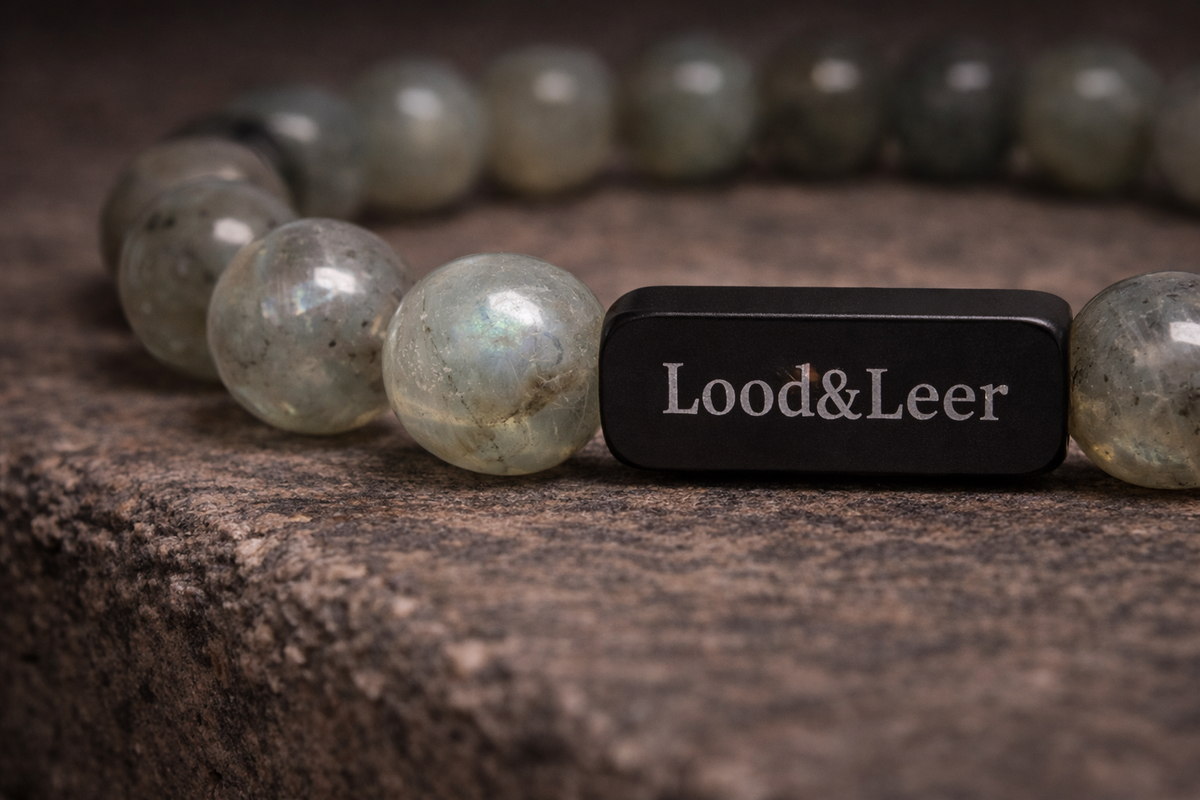 Labradoriet Lichtgrijs Natuursteen Armband – Lood & Leer®